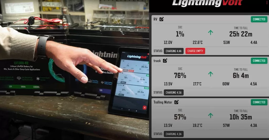 LightningVolt App interface showing charging process